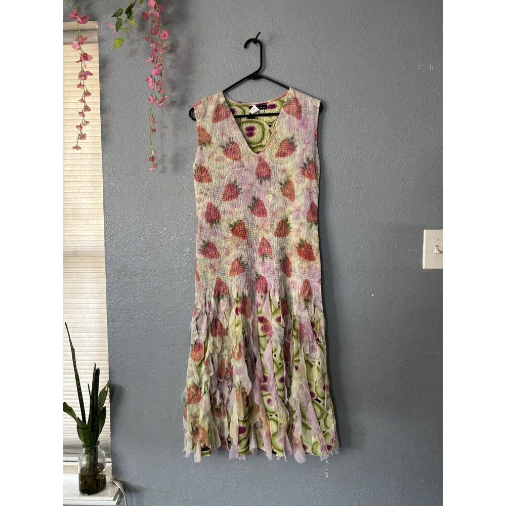UBU I’ll Be Me Strawberry Print Mesh Layered Midi Dress XL Artsy Fairy Grunge